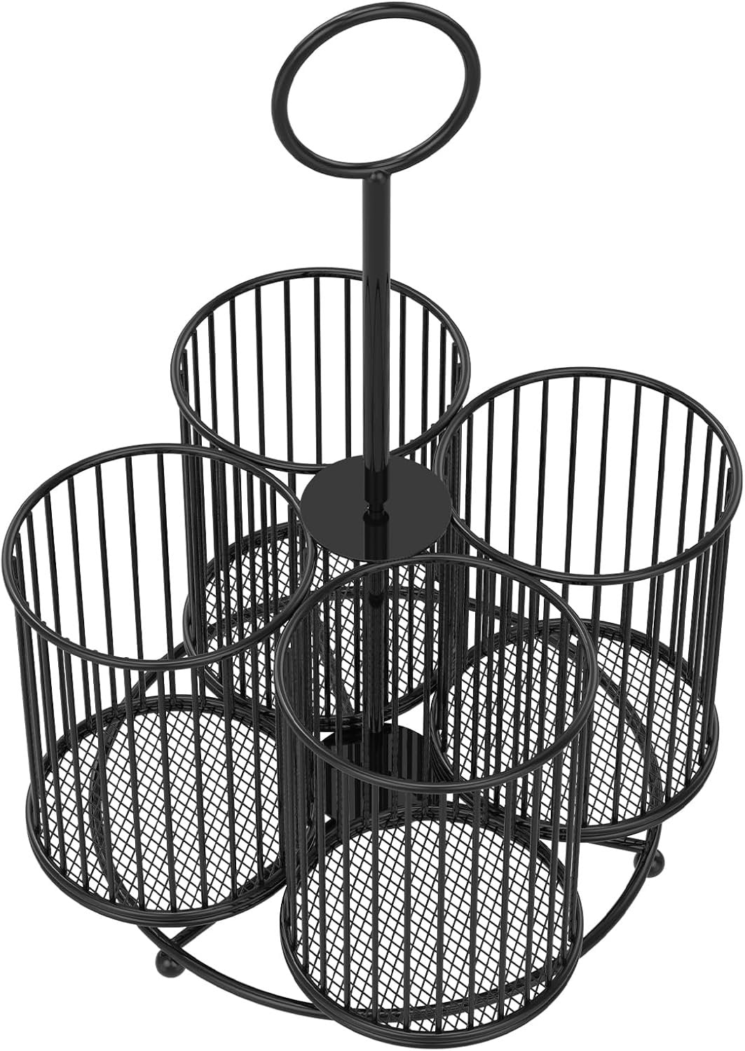 Abizarch 360° Rotating Metal Cutlery Holder - 4 Compartment Silverware Utensil Caddy Rotation Fork Spoon Napkin Organizer Flatware Storage Basket Party Countertop Buffet Picnic Camping Outdoor