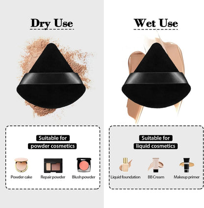8Pcs of Triangular Powder Puff Makeup Sponges, Made of Super-soft Velvet, Designed for Contouring, Eye, and Corner, Beauty Blender Foundation Mixing Container.(Black)