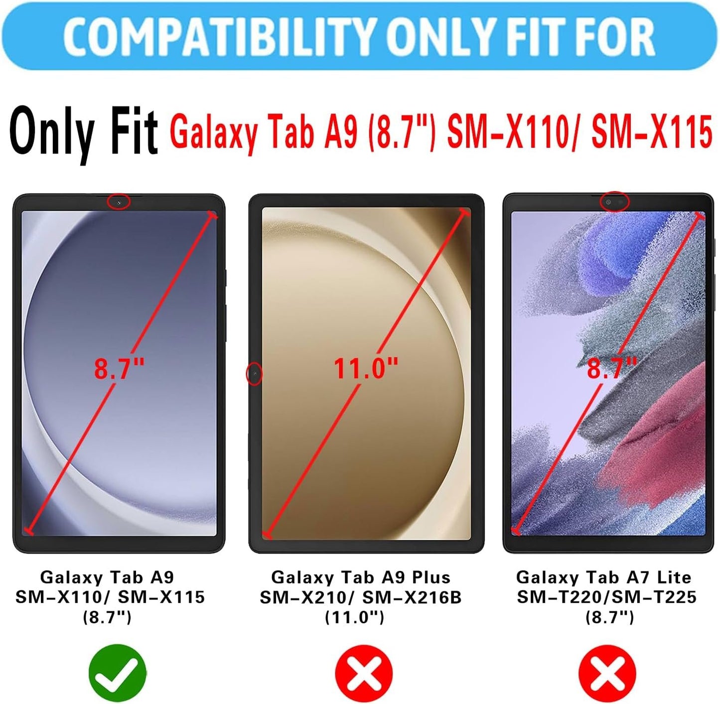 XunyLyee 2-Pack, Screen Protector for Samsung Galaxy Tab A9 8.7 inch SM-X110/ SM-115 2023 Version Tempered Glass Film