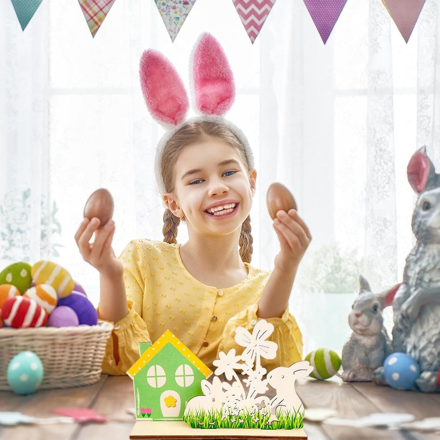 Coniglio Tabletop Centerpieces, Easter Holiday Decor, Easter Table Decorations, Easter Rabbit Decor, Bunny House Easter Wooden Sign Home Decor and Dining Table Centerpiece, Collezione Decoration