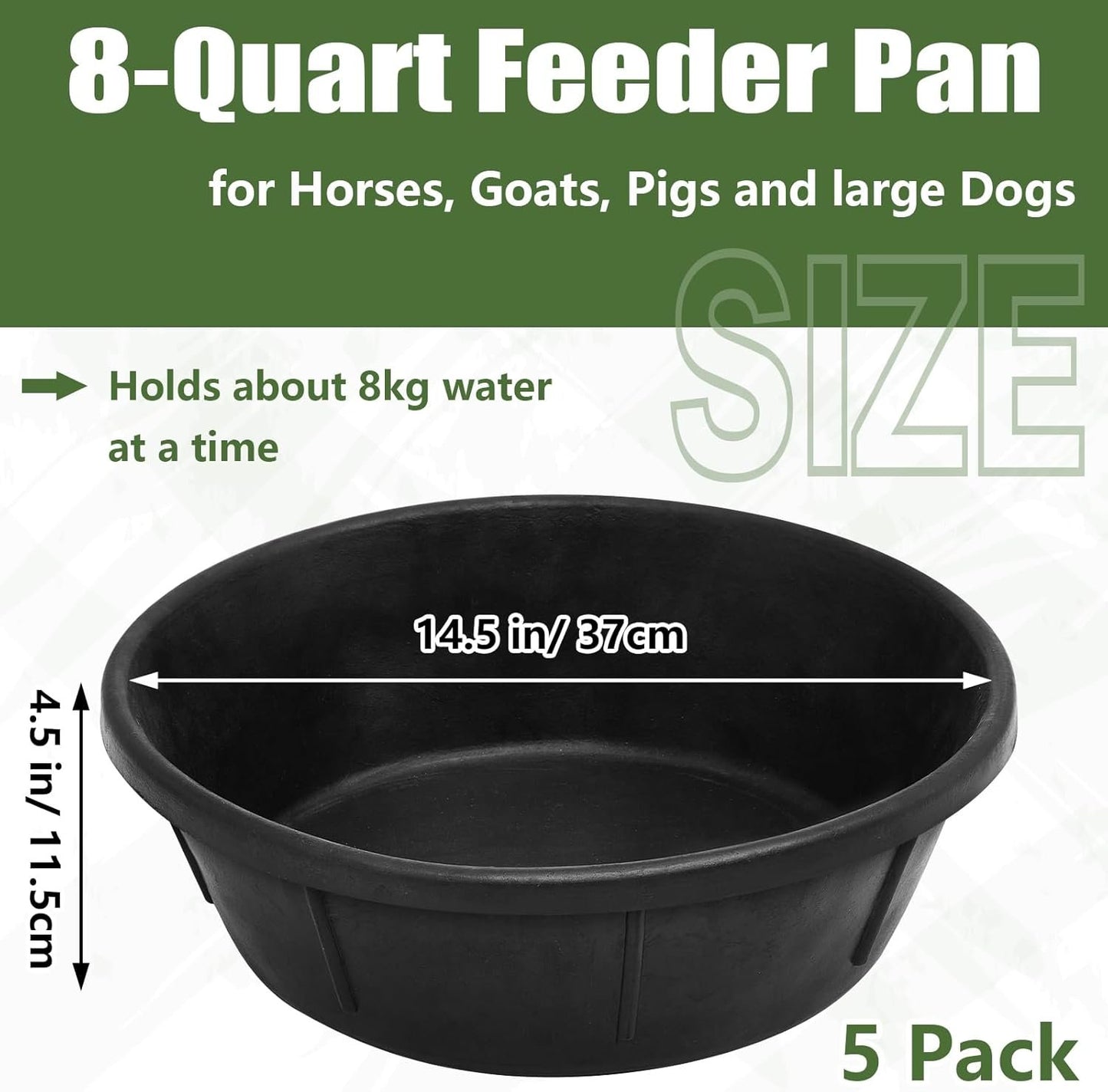 Sadnyy 5 Pcs Rubber Feeder Pan 8 Quart Livestock Feed Pan Rubber Feeder Tubs for Horses Large Utility Horse Feed Bucket Dog Bowl for Goats Pig Chicken Dust Bath Animal Feeding, 14.5 x 4.5 Inches