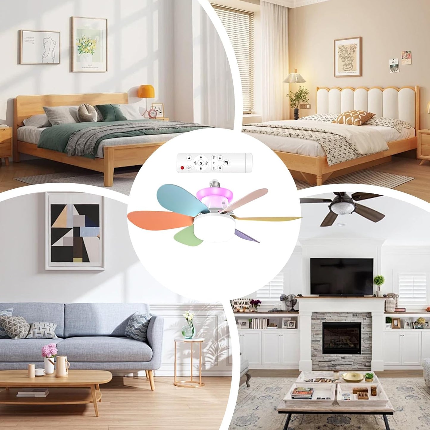 Generico Smart Ceiling Fans with Lights, Mute Rgb Dimmable Led Ceiling Light Fixture, 52x18.5cm, 3-Speed E27 Screw Mouth, Removable Lamp Design, for Kids' Room and Home Lighting