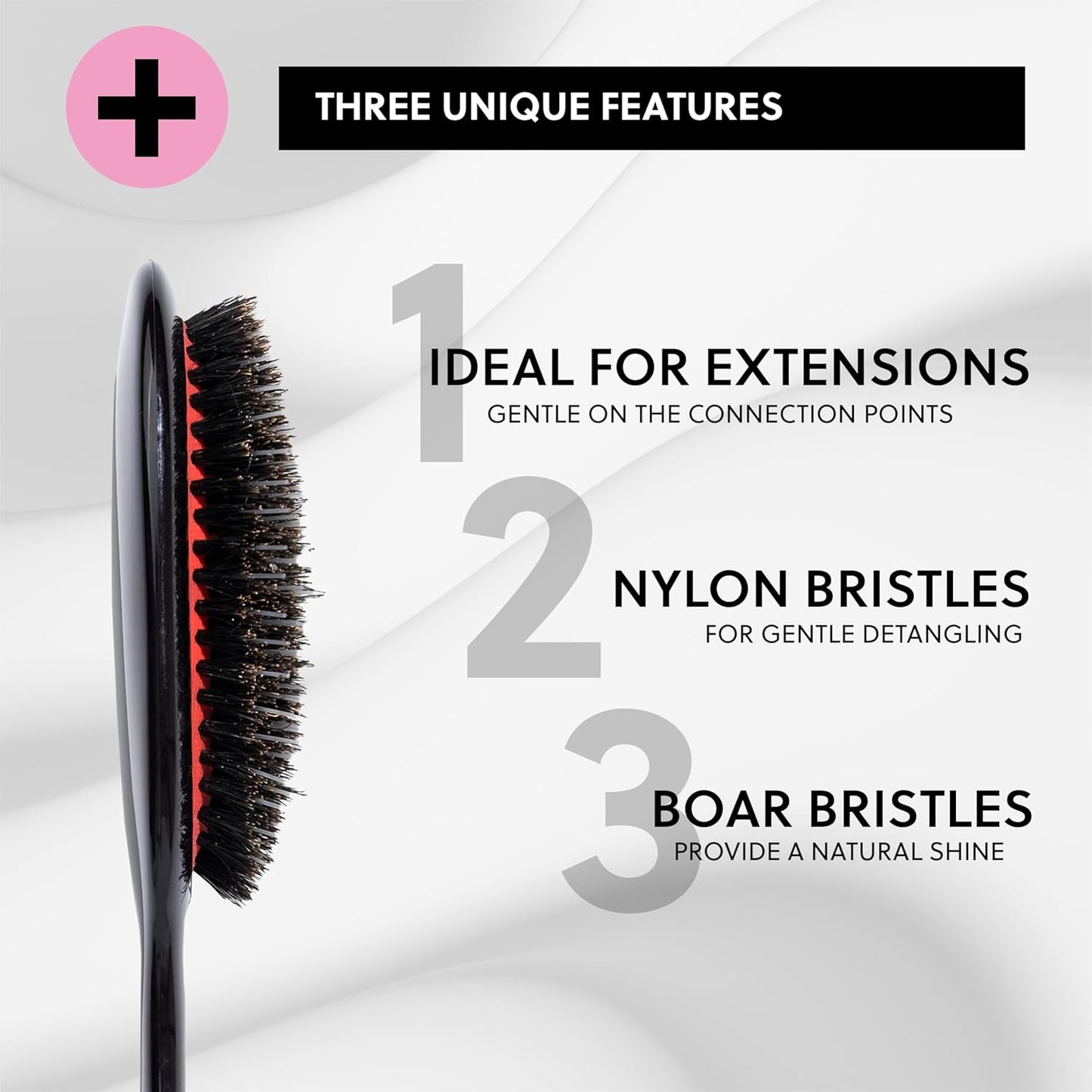 LONGTIME HAIR® Hair Brush for Extensions, Care Brush for Hair Extensions, Wig and Toupees, Natural Boar Bristles and Nylon Bristles, Ideal for Detangling and Caring for Real Hair Extensions