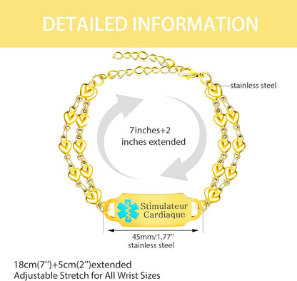 JunyiDIY Women’s Medical Alert Bracelet, Double Layer Adjustable Health Safety ID Gold Plated Stainless Steel Medical Emergency Bracelets Waterproof for Women YA5200