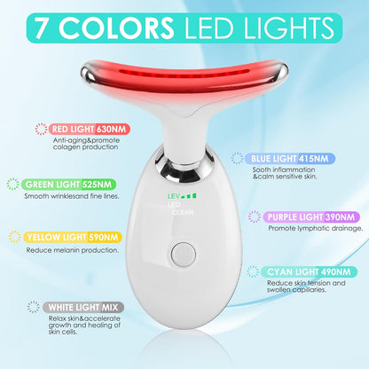 Anti 𝖶rinkles Facial Massager for Face and Neck, Face 𝖲 culpting Tool with 7 Color, Red-Light-Therapy-for-Face and Neck, at-Home Face Tool for Skin Care (White)