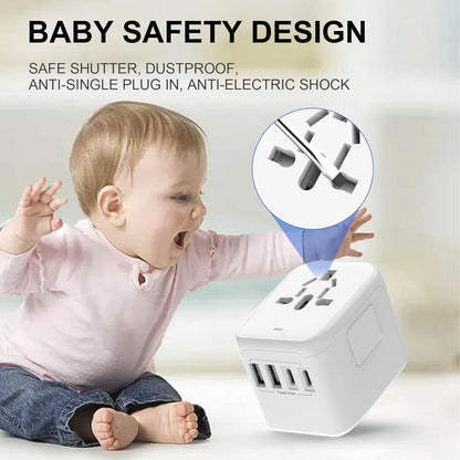 VYLEE Universal International Power Travel Plug Adapter, 5 in 1 European Travel Plug Adapter W/ 3.5A 2xUSB-A and 2xUSB C Wall Charger and Worldwide AC Outlet for Europe USA UK AUS Asia