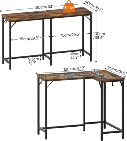 HOOBRO 160 cm Long Bar Table, Rectangular or L-Shaped Assembly Counter Height Bar Table, Vintage Industrial Style, for Living Room, Kitchen, Dining Room, Office, Rustic Brown and Black BF69BT01