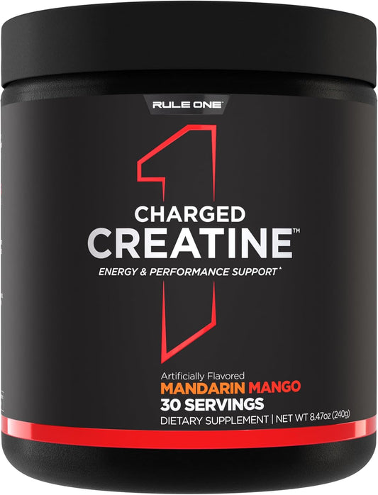 Rule1 R1 Charged Creatine Energy & Performance Support Supplement 240 g, Mandarin Mango (30 Servings)
