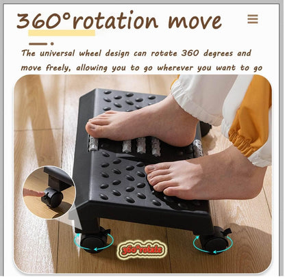 Movable Massage Foot Rest Stool，Ergonomic Foot Massager with Roller Stool， Work from Home Essentials for Under Desk.