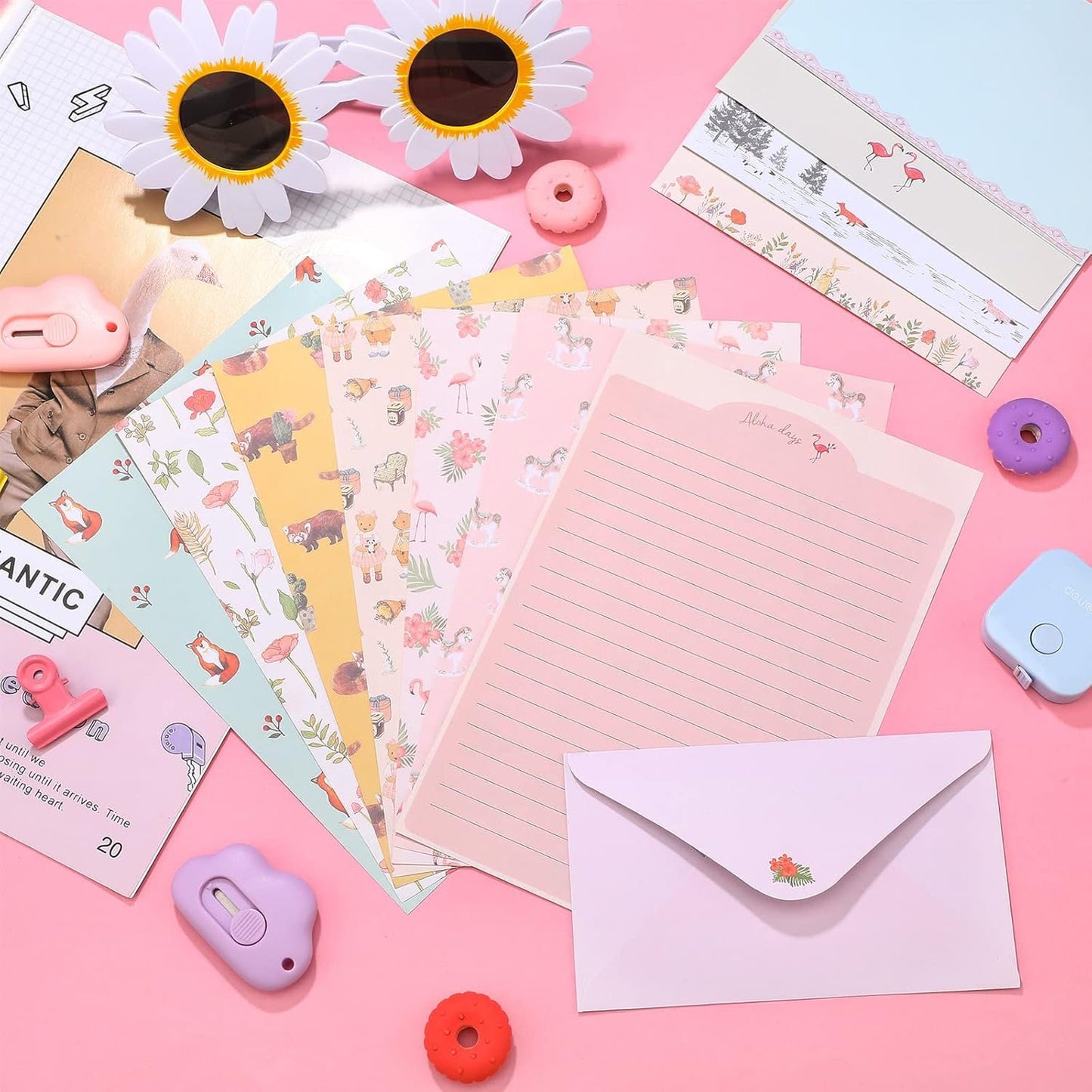 Laumoi 180 Pcs Papers and Envelopes Set - 60 Envelopes, 120 Lined Writing Paper, 96 Colorful Round Dot Stickers, 10 Designs (Vibrant)