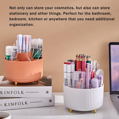 Makeup Brush Holder Organizer,360° Rotating Make up Organizer Storage,5 Slot Makeup Brushes Cup,for Vanity Decor,Bathroom Countertops,Desk Storage Container,Cosmetic Display Cases