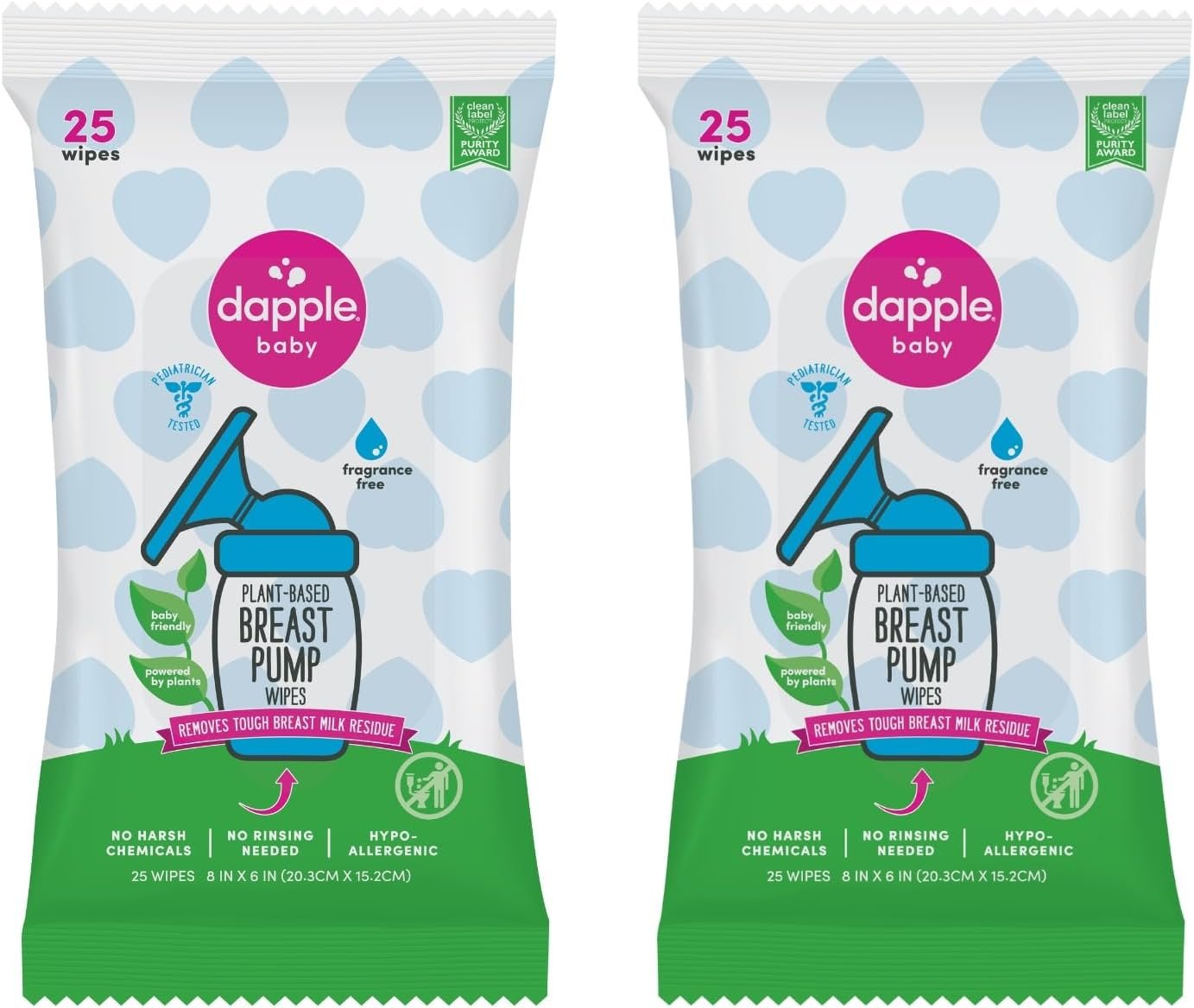 Dapple Baby Breast Pump Cleaner Wipes, Fragrance Free, 25 Count (Pack of 2) - Travel Breast Pump Cleaning Wipes Made in The USA