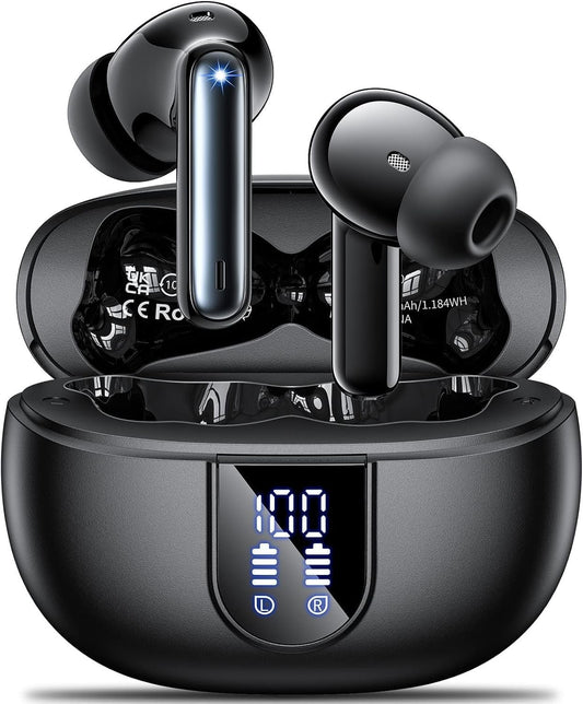 Wireless Earbuds, Bluetooth 5.3 Headphones Deep Bass HiFi Stereo, 2025 New Ear Buds with 4 ENC Noise Cancelling Mic, 42Hs Playtime In Ear Earbud, Sport Earphones with LED Power Display for Android iOS