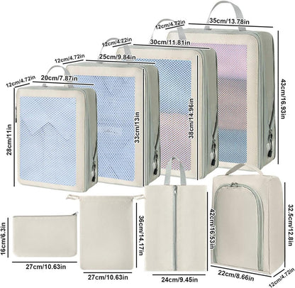 Packing Bags for Suitcase - Set of 8 Compression Packing Bags Waterproof for Suitcase - Zipper Closure Clothing Organization Bags for Closets, Suitcases, Attic