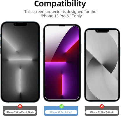 NEW'C 4 Pack, 2 x Glass Screen Protector for iPhone 13 Pro and 2 x Camera lens Protector, Scratch-Resistant, No Air Bubbles, Extremely Durable, 9H Hardness Tempered Glass