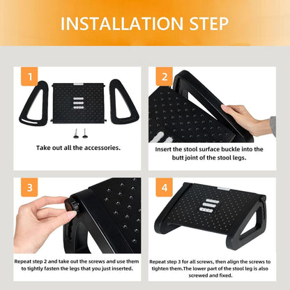 Ywbtflul Foot Rest for Under Desk at Work, Ergonomic 6 Heights Adjustable Footrest with Massage Roller, Portable Under Desk Foot Stool for Home,Office, Black