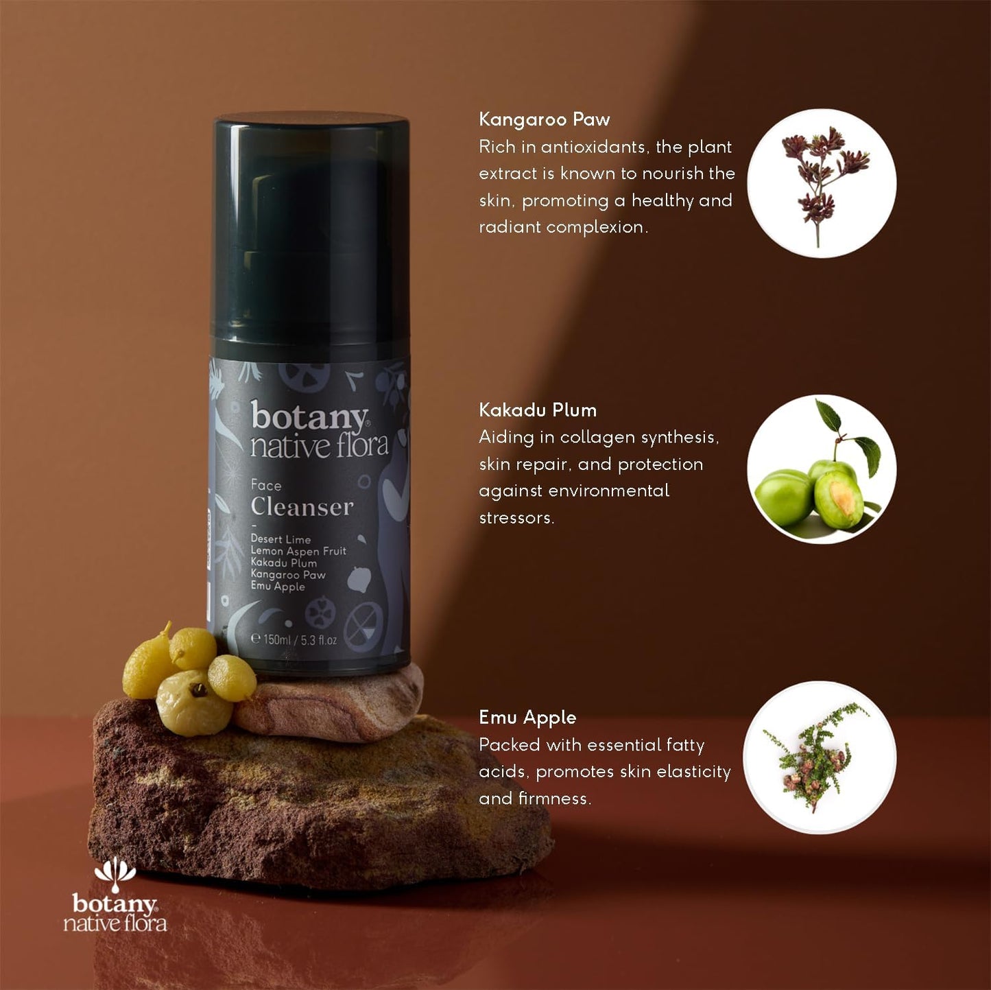 Botany Native Flora Daily Face Cleanser, Hydrating Foaming Gel with Vitamin C & Australian Native Extracts, Removes Impurities & Revitalizes Skin150ml