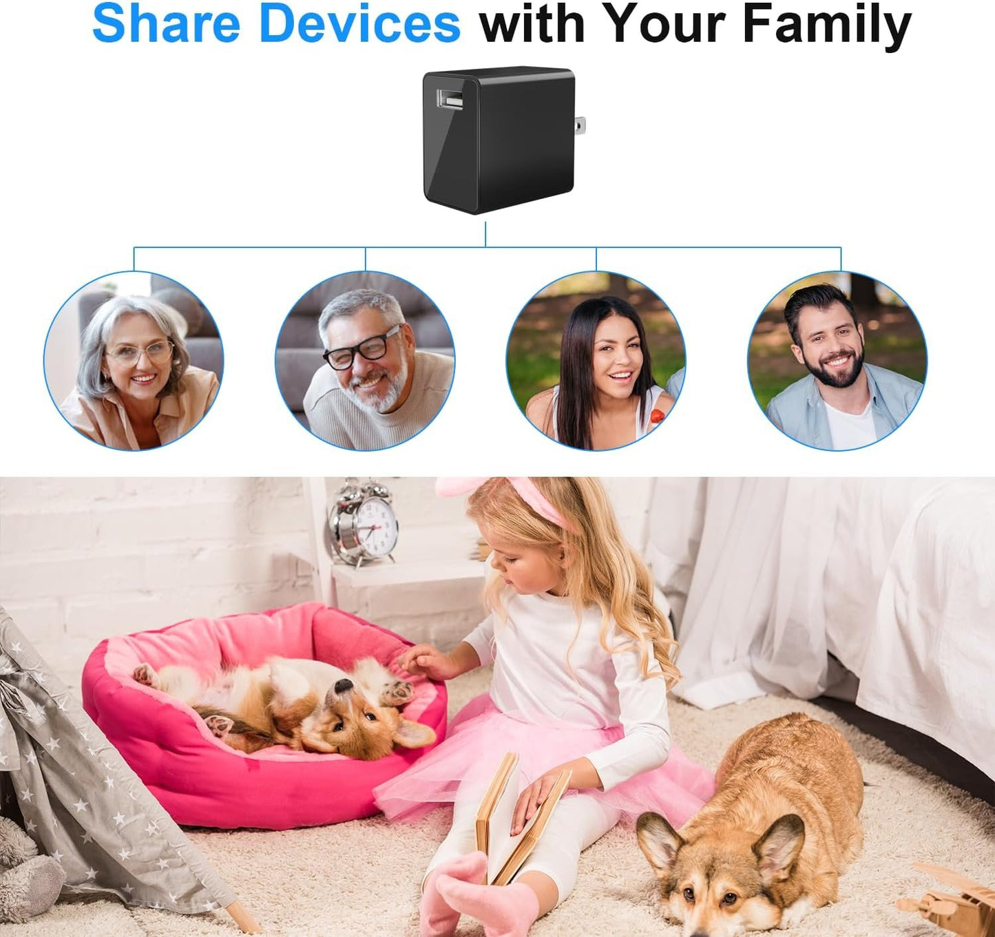 USB Charger Camera - HD 1080P Mini WiFi Security Camera - Small Micro Wireless Nanny Cam for Home Indoor Security
