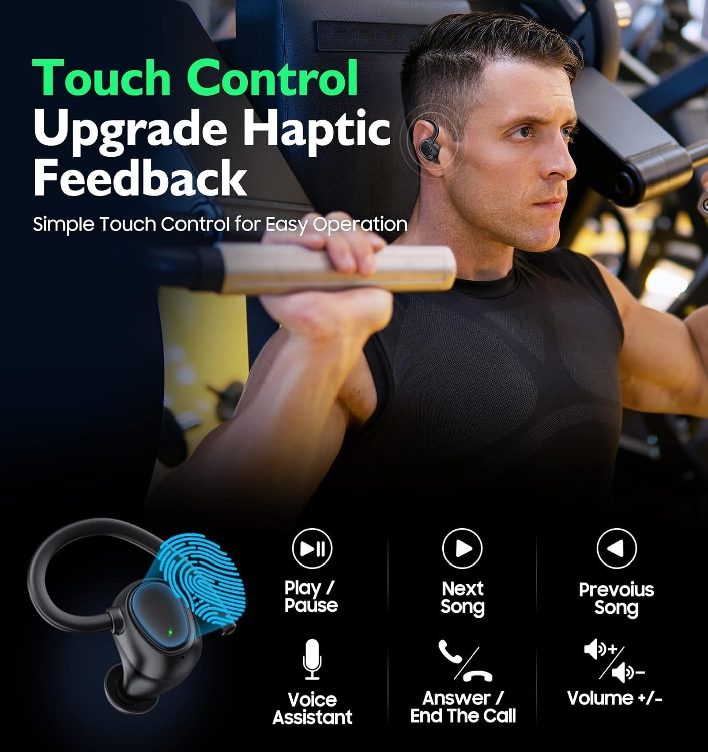 Wireless Earbuds, KORSKR Bluetooth Earbuds Touch Control Ear Buds Hi-Fi Stereo 42H Playtime Bluetooth 5.3 Earphones IPX6 Waterproof Wireless Headphones with Mic Fast Charging Case for Sports - Black