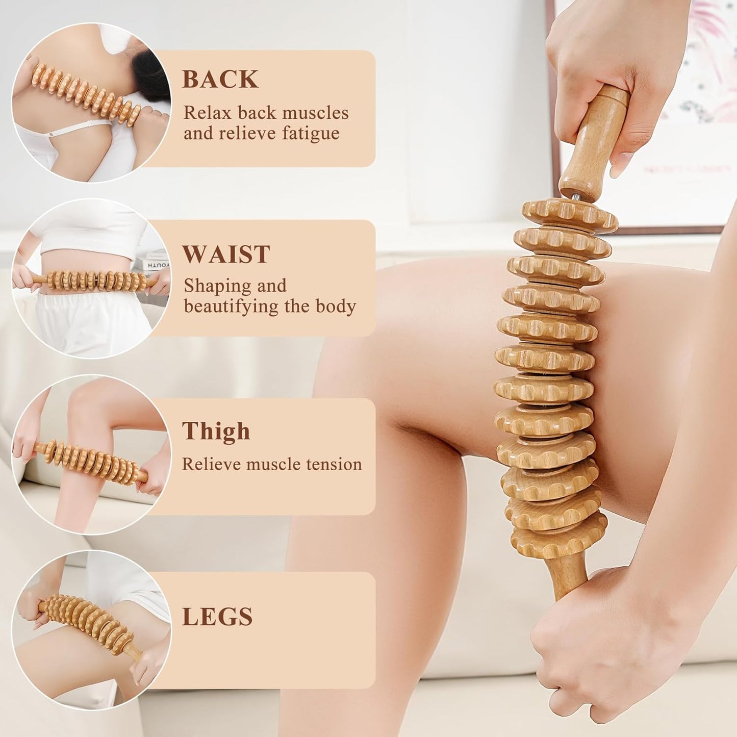 Wooden Massage Roller Wood Therapy Massage Tools Manual Massage Stick Lymphatic Drainage Massager for Maderoterapia, Anti-cellulite, Body Sculpting,Pain Relief(Curved)