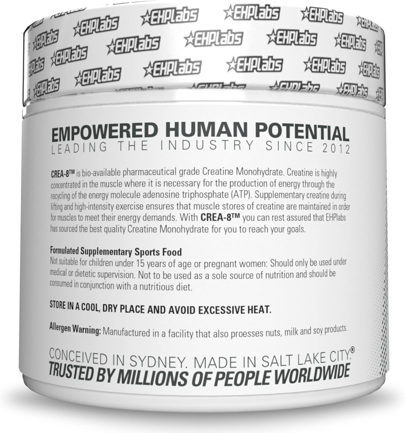 EHPlabs CREA-8 Creatine Monohydrate Powder - Creatine Powder for Building Lean Muscle Mass, Improves Strength & Power, Supports Brain Health - 100 Servings (500g)