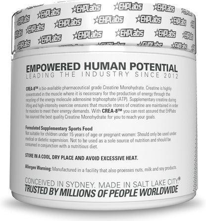 EHPlabs CREA-8 Creatine Monohydrate Powder - Creatine Powder for Building Lean Muscle Mass, Improves Strength & Power, Supports Brain Health - 100 Servings (500g)
