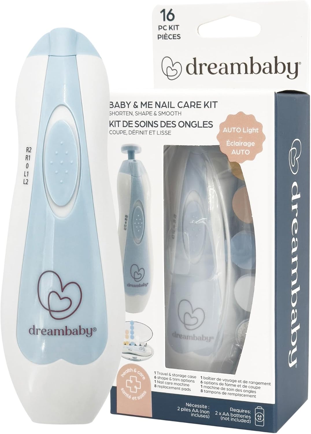 Dreambaby Baby & Me Nail Care Kit - 16 Piece Electric Nail Trimmer for Babies - Comes with 6 Shape & Trim Options and 8 Replacement Pads