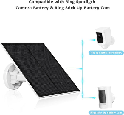 Solar Panel for Ring Camera,5W Solar Panel for Ring Spotlight/Spotlight Pro &Stick Up Cam Battery,Stick Up Cam 2nd & 3rd Gen,IP65 Waterproof Solar Charger (White)
