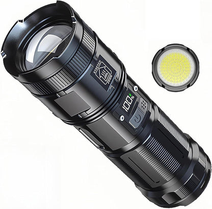 Fay Bless Super Bright 12000 Lumen Flashlight, USB Rechargeable Torch for Camping Hiking (Black 1211)