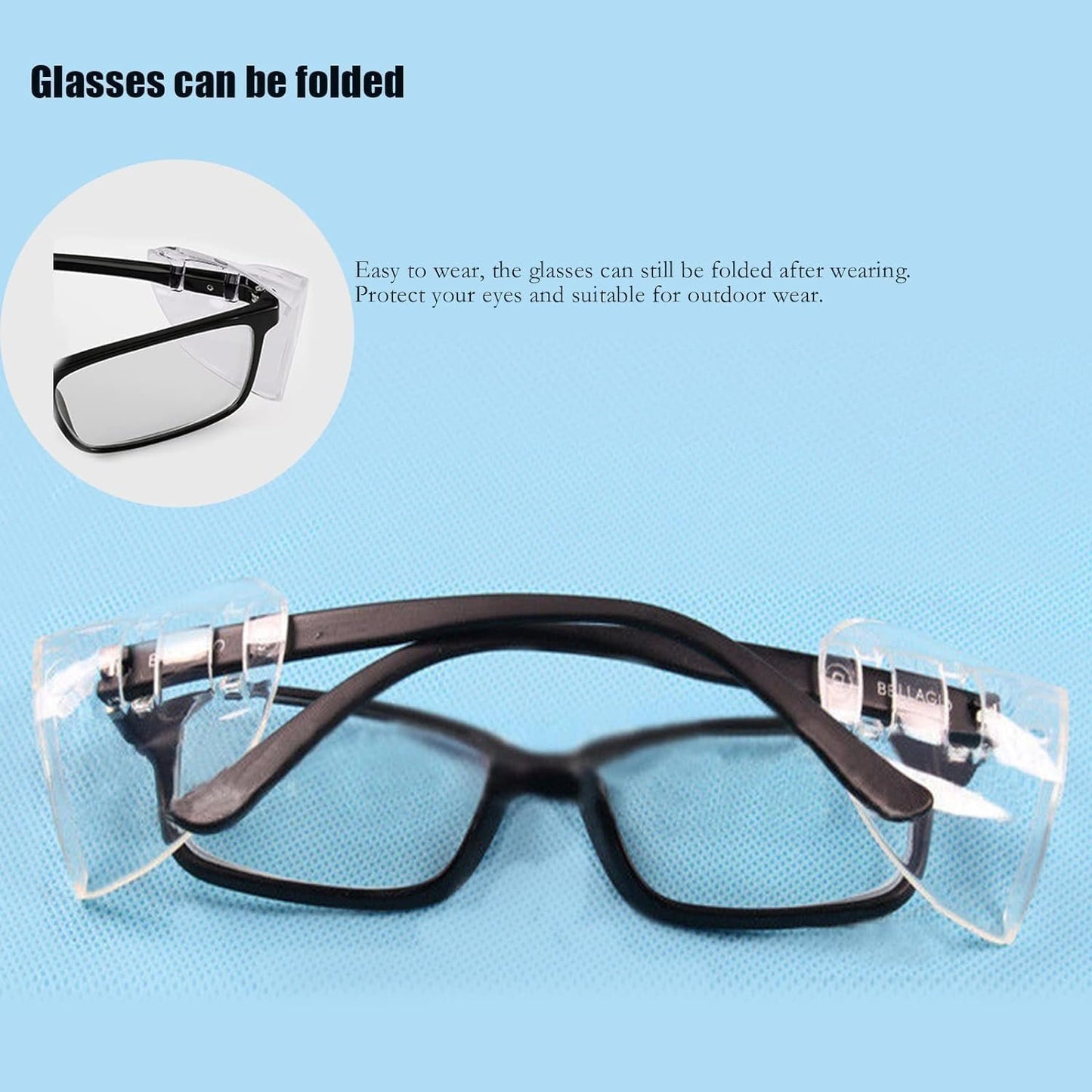 2 Pairs Safety Glasses Side Shields, Eye Protection,Flexible Clear Anti-Slip On Clear Side Shields Fits Small to Medium Eyeglasses