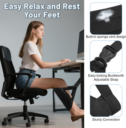 Airplane Foot Hammock,Foot Rest Leg Rest with Wider Support,Office Desk Footrest,Comfortable Foot Sling for Long Flight Travel Voyage Essentials Plane Trip,Black (2 pack)