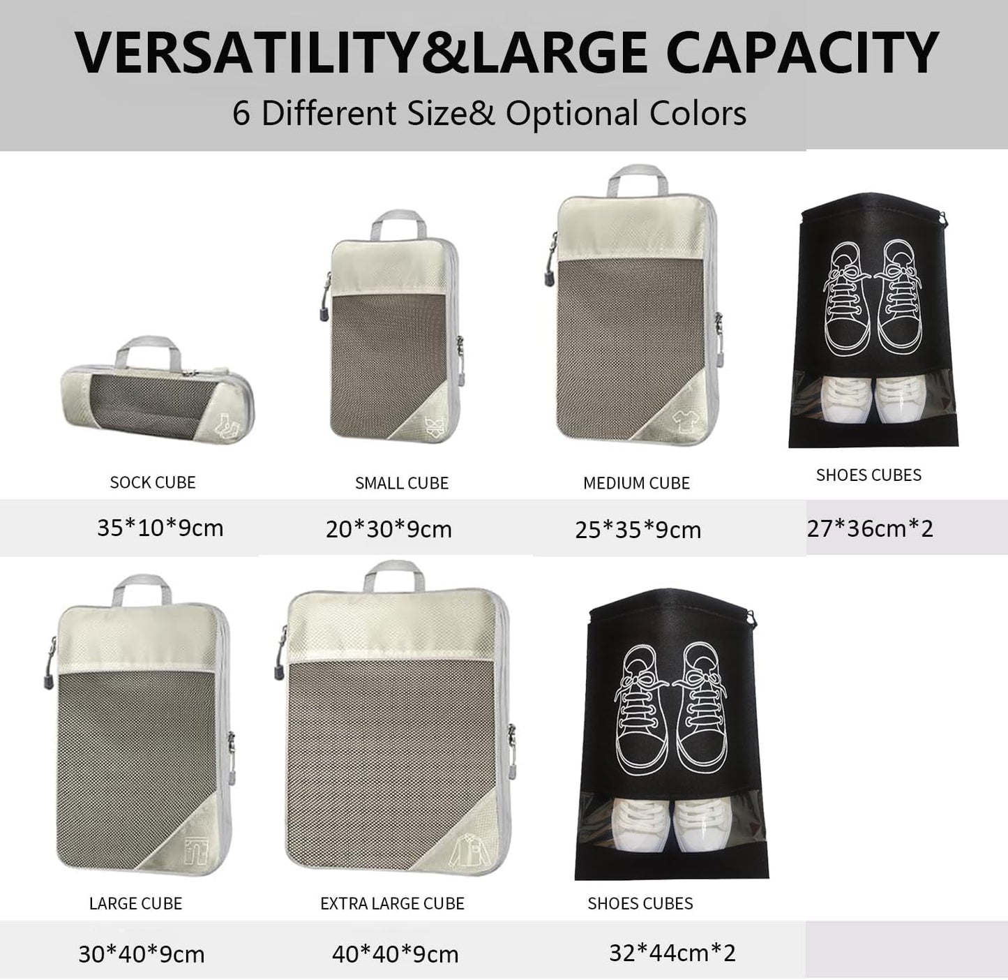 Packing Cubes, 9pcs Lanmalaterra Compression Packing Cubes for Travel Packing Cube Organisers Compression Bags Luggage Travel Accessories for Suitcases (Beige) (9pcs-Beige)