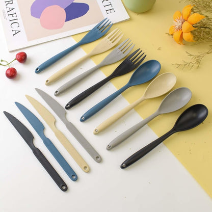 JIABEIUS Large Knives Spoons and Forks Set, 12pcs Reusable Plastic Utensils, Cutlery Set for Lunch Travel School Picnic Camping or Daily Use
