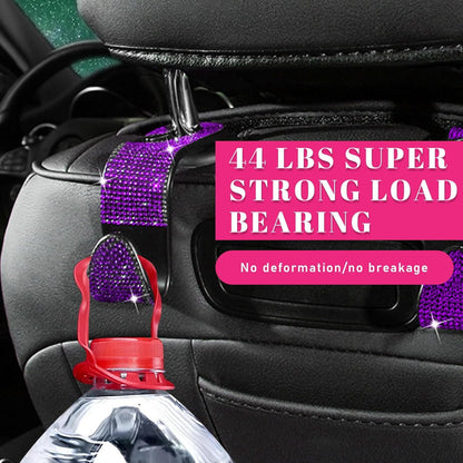 Augeny 2 PCS Bling Car Seat Headrest Hooks, Crystal Rhinestone Back Seat Hanging Storage Organizer, Auto Purse Bags Hanger, Universal Vehicle Interior Accessories for Women Girls (Purple)