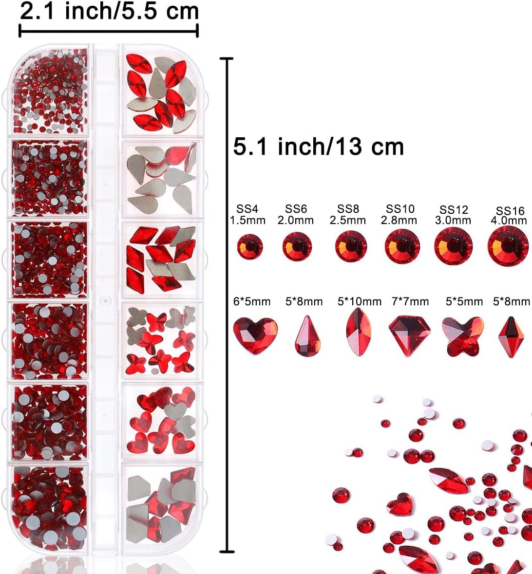 Yatinkim 810pcs Red Nail Art Rhinestones Set Crafts Eye Face Gems Nail Jewels Manicure Charms Design Makeup Supplies Accessories Shiny Wax Pencil