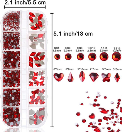 Yatinkim 810pcs Red Nail Art Rhinestones Set Crafts Eye Face Gems Nail Jewels Manicure Charms Design Makeup Supplies Accessories Shiny Wax Pencil