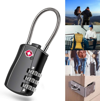 MAEZOE 4 Pack TSA Approved Luggage Locks, Combination Travel Cable Lock, 3-Digit Waterproof Padlock with Alloy Body, Keyless Resettable Suitcase Locks for Travel, Lockers, Bags, Backpack, Gym