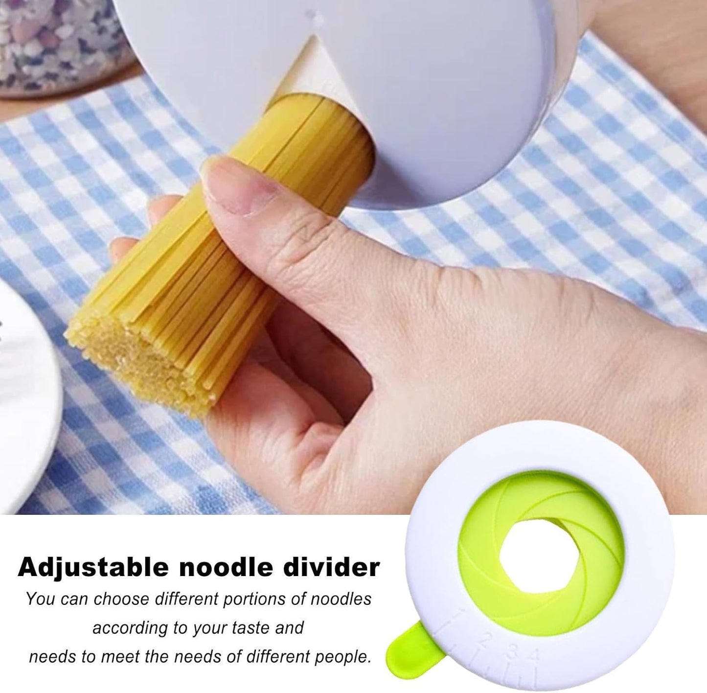 Pasta Measuring Tool, Adjustable Spaghetti Measuring Device, Pasta Portion Control Gadgets for Kitchen, 1-4 Portions, Measuring Tool for Ordinary Noodles Pochy