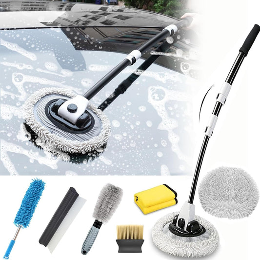 7Pcs Car Wash Kit,43" Car Wash Brush with Long Handle,15Â° Curved Car Cleaning Brush with Telescopic Handle,Car Detailing Kit For Washing Caravan Van Truck Boat