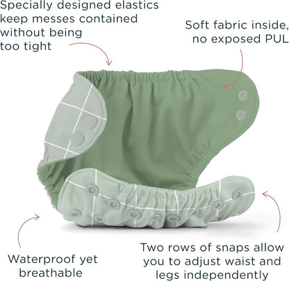 Esembly Cloth Diaper Try-It Kit, Starter Gift Set, Includes 3 Organic, Reusable Diapers Inners, 1 Stylish Outer, Patented Detergent & Wet Bag - Earth-Friendly Diapering, Lattice, Size 1 (7-18lbs)
