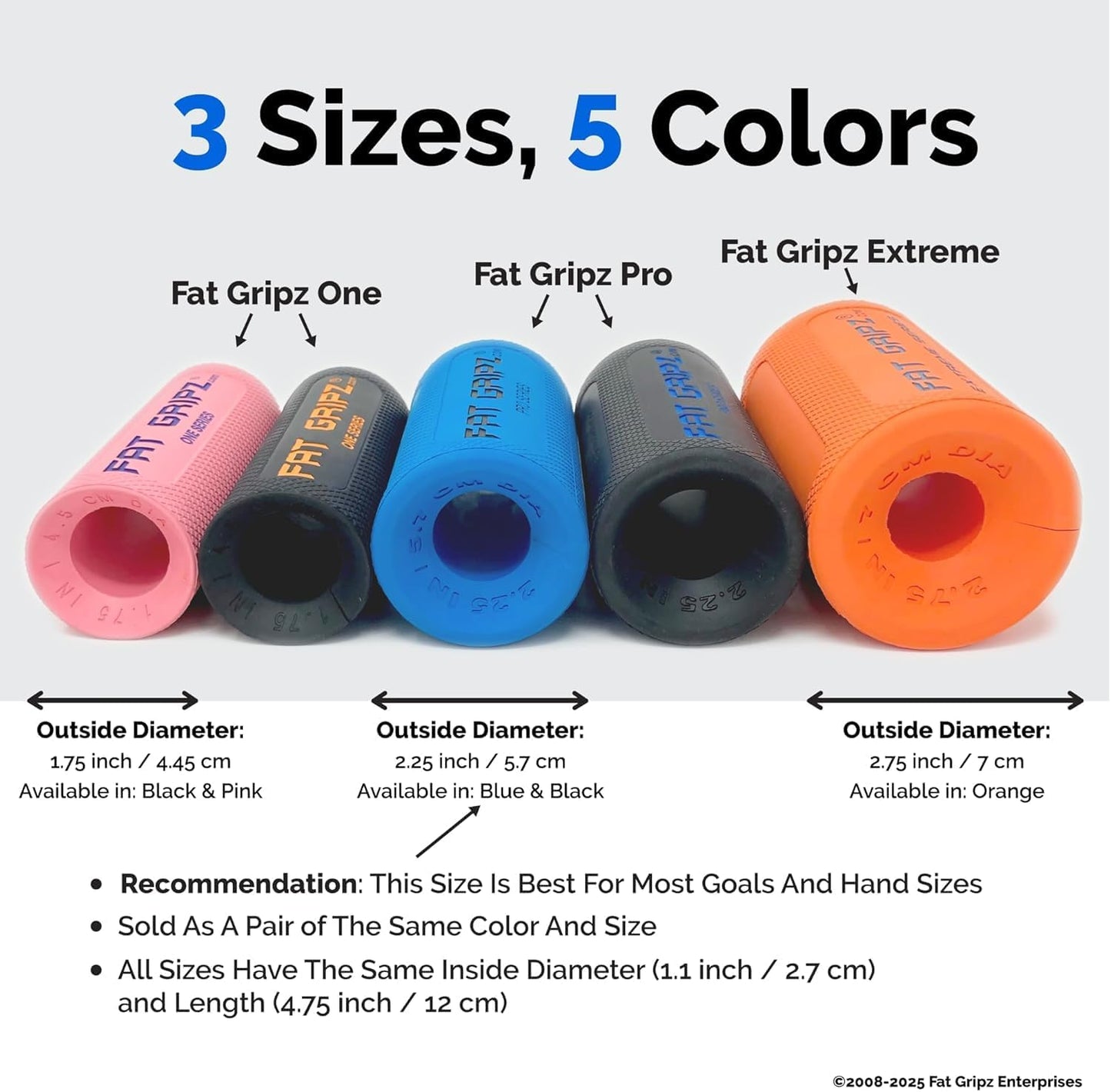 Fat Gripz Pro - The Simple Proven Way To Get Big Biceps & Forearms Fast (Winner of 3 Men’s Health Magazine Awards) (2.25” Outer Diameter)