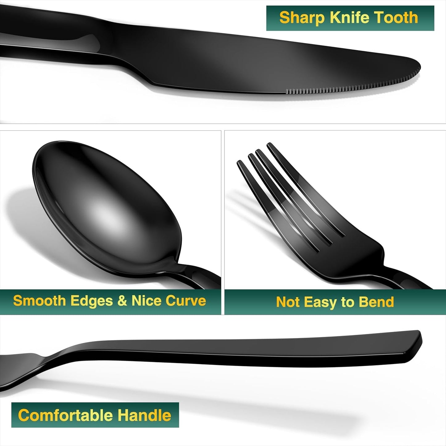 Yoehka 40 Pieces Black Silverware Set, Premium Stainless Steel Flatware Set for 8, Mirror Polished Tableware Cutlery Set for Home & Restaurant, Utensil Set Include Knife/Spoon and Fork, Dishwasher