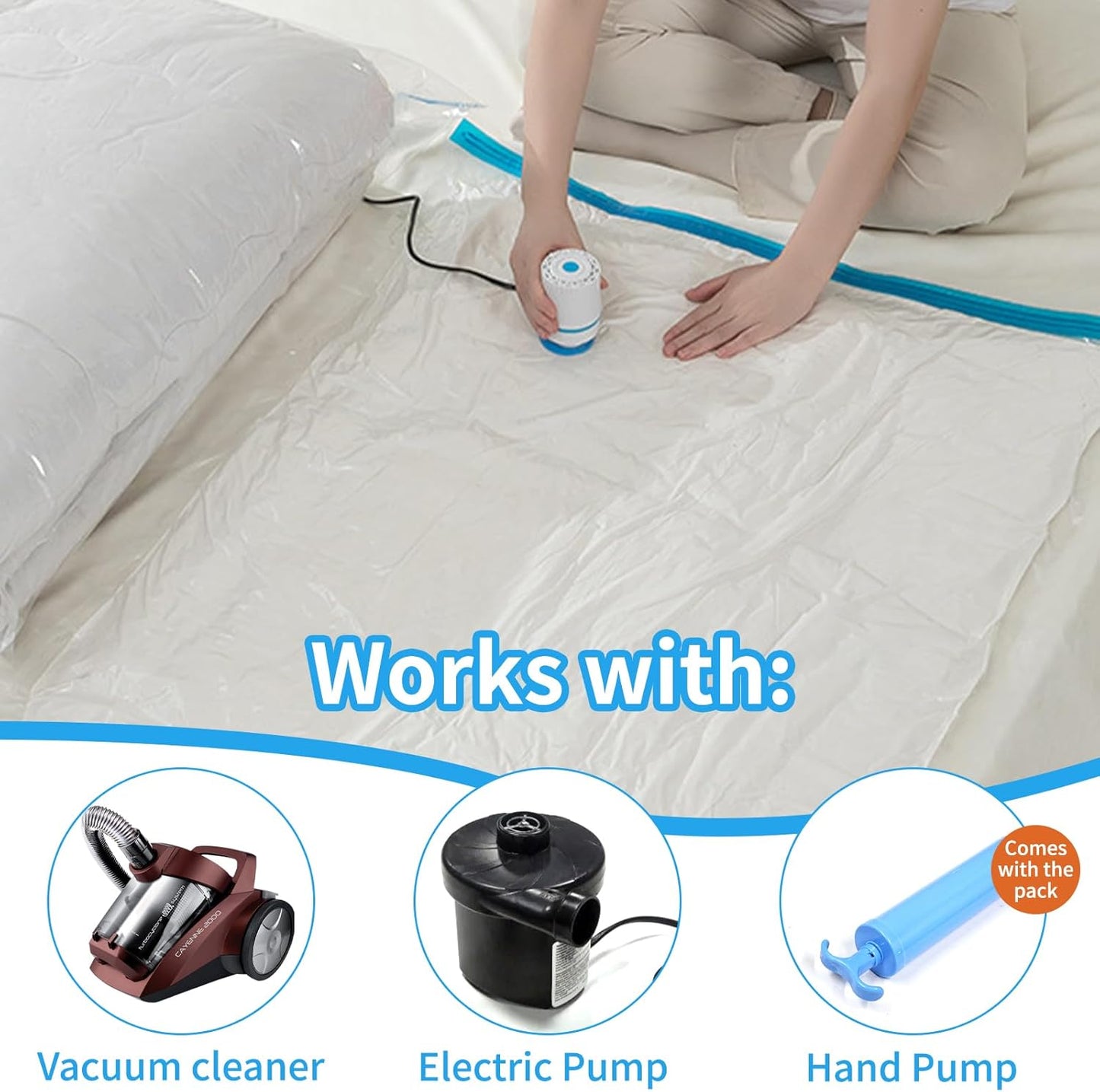 15-Pack Heavy Duty Vacuum Storage Bags with Hand Pump | 3 Jumbo + 4 Large/Medium/Small Sizes | Space-Saving Compression Bags for Clothes, Bedding, Blankets & Winter Coats (Reusable Travel Storage)