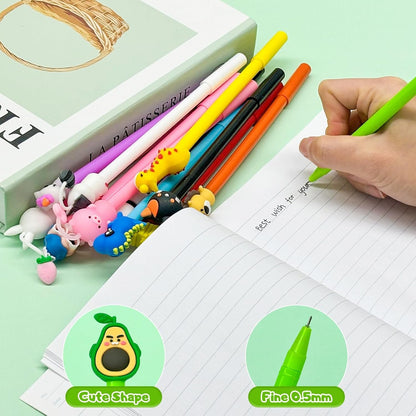 Taefuhnn 12 Pcs Novelty Cute Pens Bulk for Kids Party Bag Fillers, 0.5mm Black Gel Ink Fun Cartoon Ballpoint Pens Bulk for Kids Birthday Return Gifts, Stationery Party Favors, Classroom Supplies