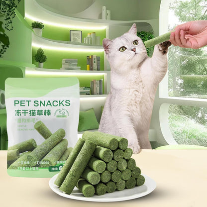 Cat Grass Sticks | Edible Snack Kitten Chew Toy - Chicken Flavor Dry Freeze Feline Grass Snack for Hairball Removal Oral Care Teeth Cleaning Appetite Boosting