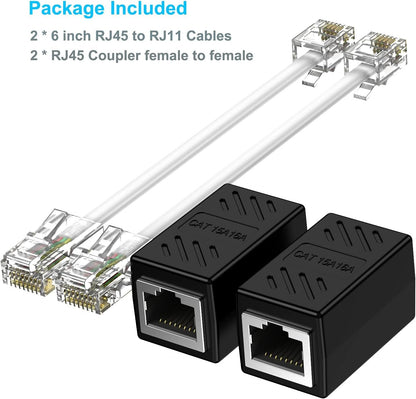 [2-Pack] Phone Jack to Ethernet Adapter, Ethernet to Phone Line Adapter RJ45 Female to RJ11 Male Converter Adapter Cable for Landline Telephone Service