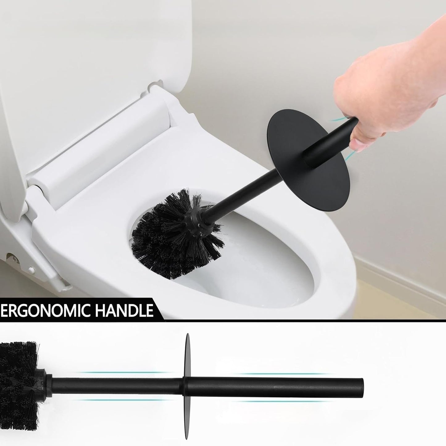 Indecor Home Matte Black Ribbed Design Resin Toilet Bowl Holder and Brush Set, Durable Bathroom Cleaning Tool with Ergonomic Handle and Efficient Bristles, Stylish and Compact Design