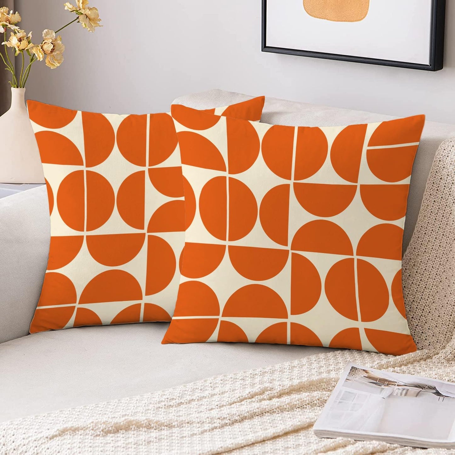 Orange Mid Century Pillow Covers 70s 80s Retro Throw Pillow Covers Morden Abstract geometric Decorative Square Cushion Case for Sofa Bedroom Car 18x18 Inch