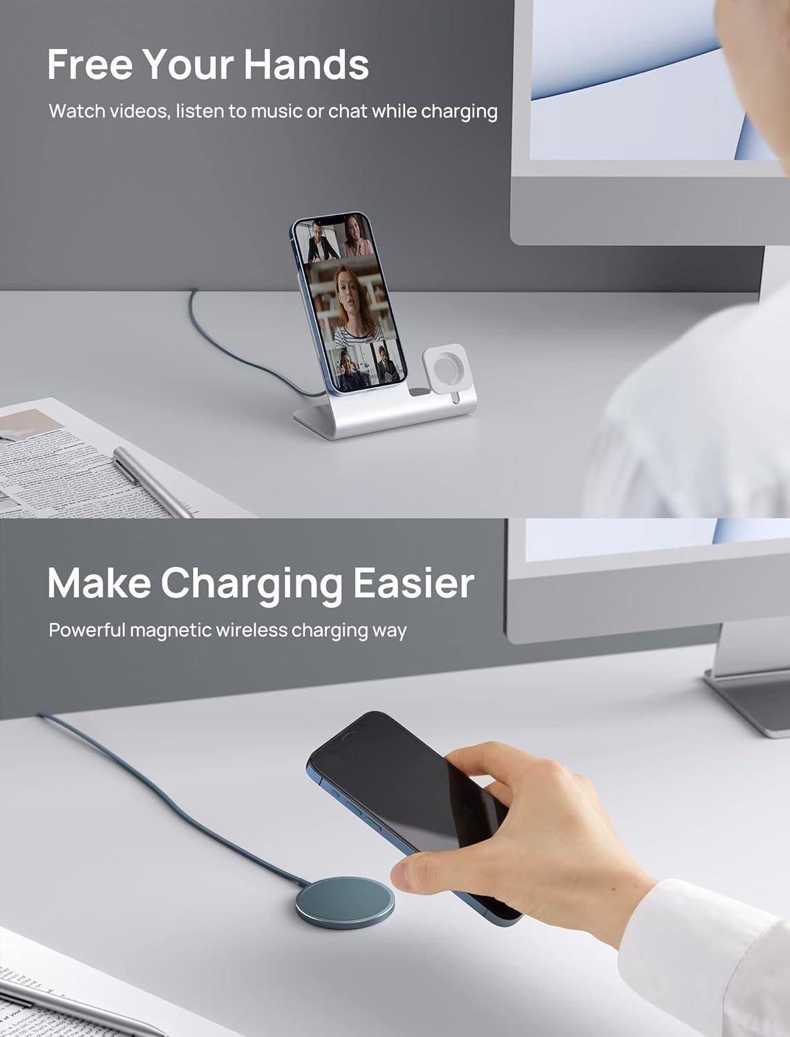 JSAUX Magnetic Wireless Charger Compatible with MagSafe Charger, 15W Fast Charging Wireless Phone Charger Pad, 7.5W Max for iPhone 16 Pro/Max/Plus, 15/14/13/12 Pro/Max/Mini, Magsafe Case and More-Blue