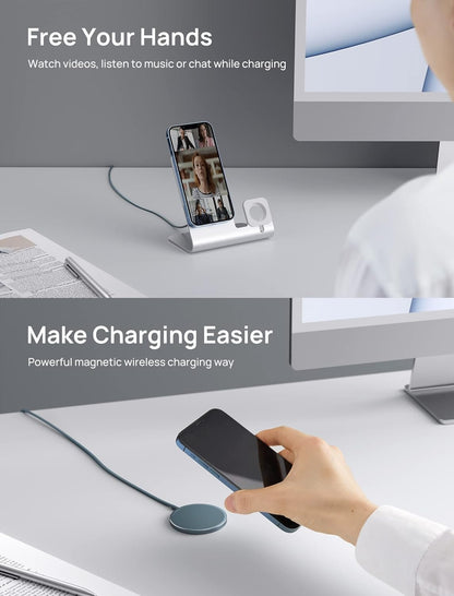 JSAUX Magnetic Wireless Charger Compatible with MagSafe Charger, 15W Fast Charging Wireless Phone Charger Pad, 7.5W Max for iPhone 16 Pro/Max/Plus, 15/14/13/12 Pro/Max/Mini, Magsafe Case and More-Blue